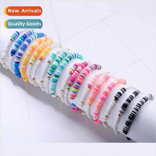 Ethnic Bracelet Set Soft Ceramic Alphabet Beaded Colorful Ac