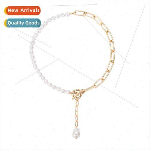 New simple splicing pearl alloy chain necklace retro fashion