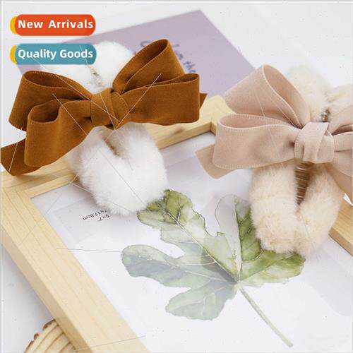 Large bow plush scratch clip Autumn winter large fur hair gr