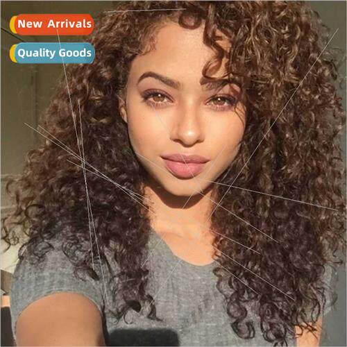 wig women brown medium long small curly head chemical fiber