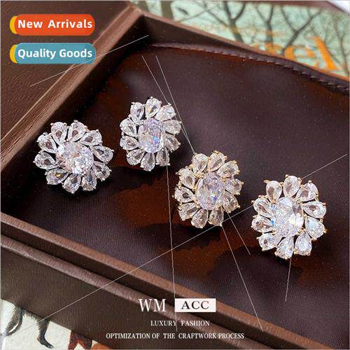 silver pin zirconia flower earrings delicate versatile earri