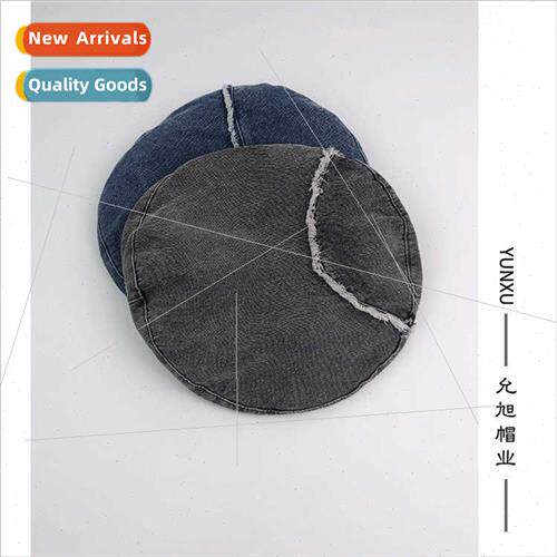 Washed Soft Denim Brushed Flat Top Beret Large HeadbCloud Ca