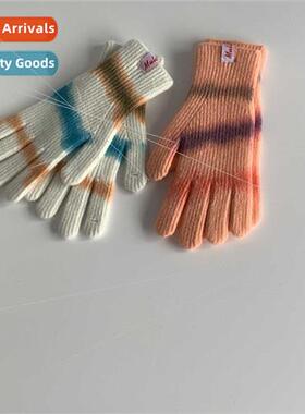 2023 new gradient knted wool gloves female touch screen expo