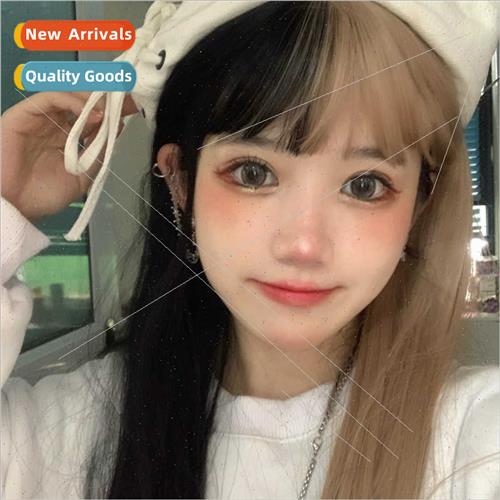 Wig female yin yang color long black flax gradient color cos