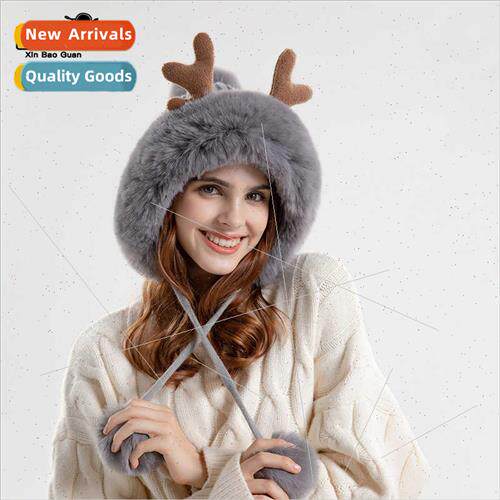 9991 new antler knted wool cap plush ear protection headgear