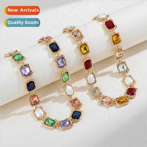 New alloy glass color diamonds necklace women Europe necklac