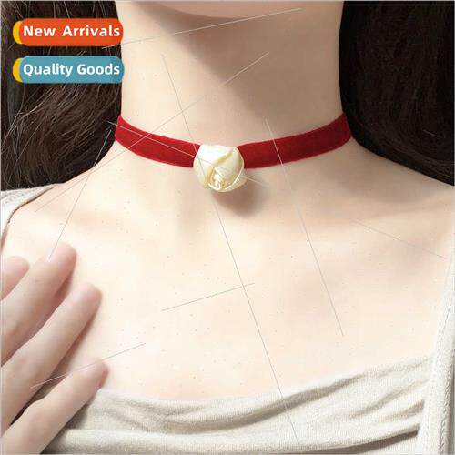 Red velvet rose collar female French elegant temperament col