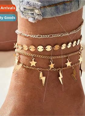 Europe new lightning star pendant anklet Creative retro simp