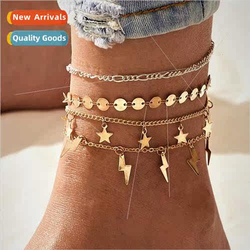 Europe new lightning star pendant anklet Creative retro simp