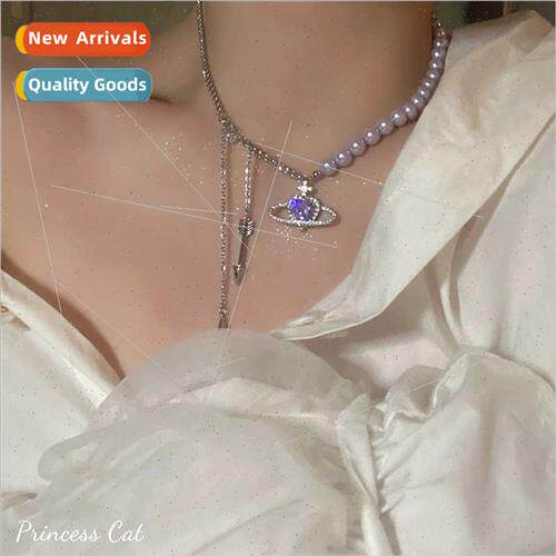 Romantic Universe Cubic Zircon Planet Purple Artificial Pear