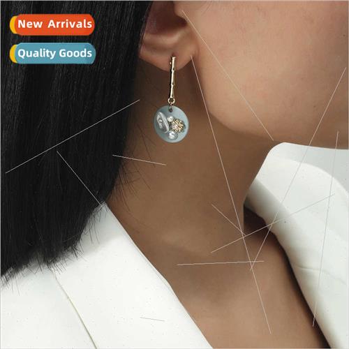 Europe creative Ba Feng pearl round blue earrings s925 perso