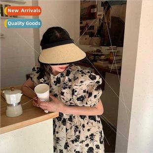 Straw Women Large Hat Top Hollow Shade Vinyl Brim Hard