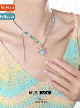 Moonstone Taurus Tassel Necklace Women Beaded Fashion ins Sw