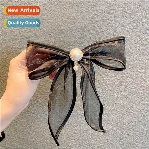 Organza bow hair clips Korean black back head spring clip fa