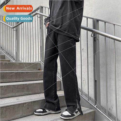 Jeans men spring summer zipper straight pants fashion versat