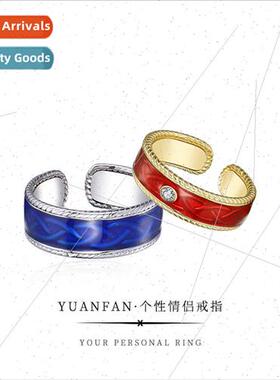 925 silver Couple Ring Europe che Vintage Zirconia Wave Text