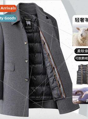 Lapel double-sided tweed coat men goose down removable linin