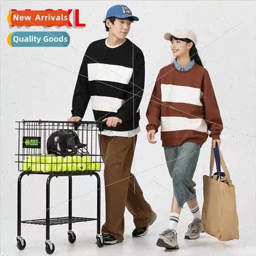 Men round neck striped spring fall loose handsome tops men w
