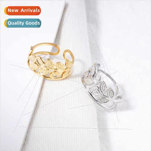 Europe popular leaf pattern open ring tanium steel plated go