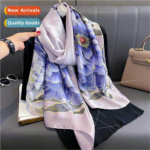 Elegant peony silk scarf female fall winter warm simulation