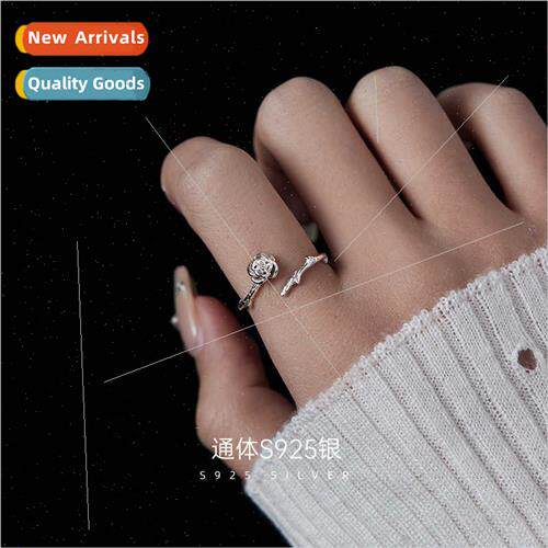 S925 silver rose thorn ring new ins tide female niche access