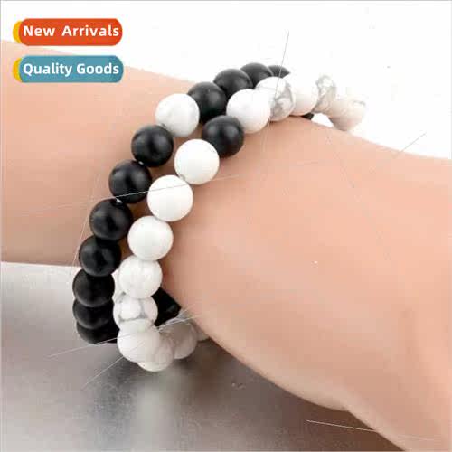 Jewelry Matte Black Frosted Whe Turquoise 8mm Couple Bracele