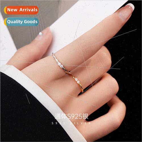 S925 lver Zirconia Twist Ring Women che Cold Wind Knuckle Ve