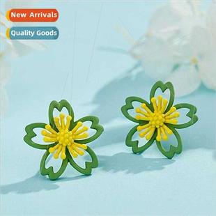 flowers two colorful out earrings small stud Hollowed tone