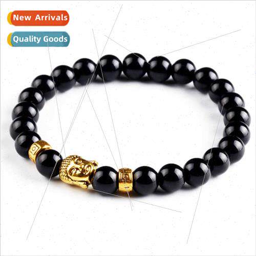 Lava stone volcanic stone gold Buddha head bracelet Men wome
