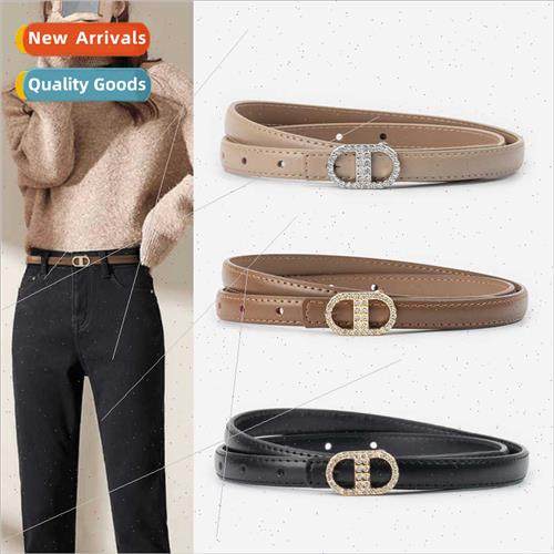 Drilling leather ladies thin belt cowhide casual pants dress