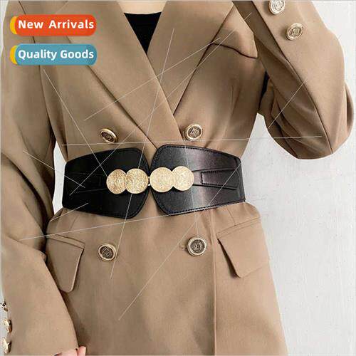 Europe retro elastic elastic waistband female wide versatile