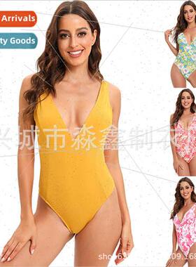 2022 New One-piece Swimsu Women Europe Sexy Deep V Beach Bik