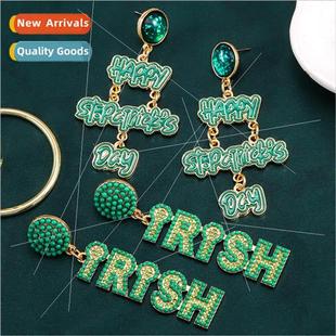 Europe St. Patrick Day Earrings Alloy Rice Beads Shamrock Al