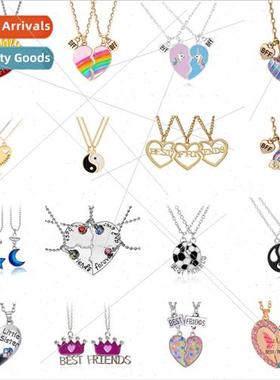 alloy oil drop BFF good friends patchwork unicorn necklace l