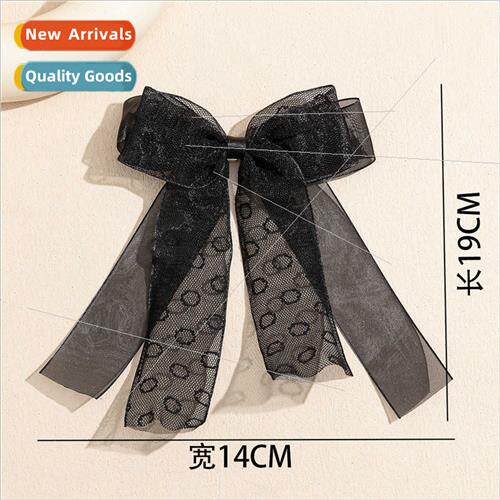 Spring summer  black bow hairpin female Japan Korea lace mes