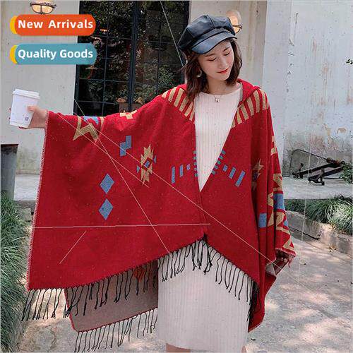 Korean  red blue large cross scarf female fall winter length