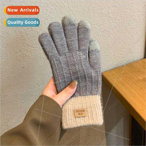 Winter alpaca fleece warm touch screen gloves Korean  five f