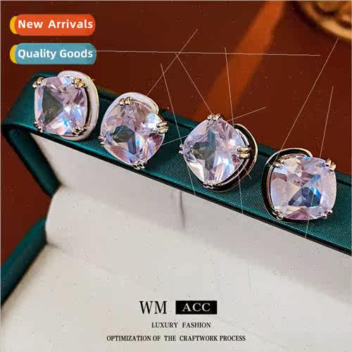 lver needle oil drop zirconia square metal earrings simple s