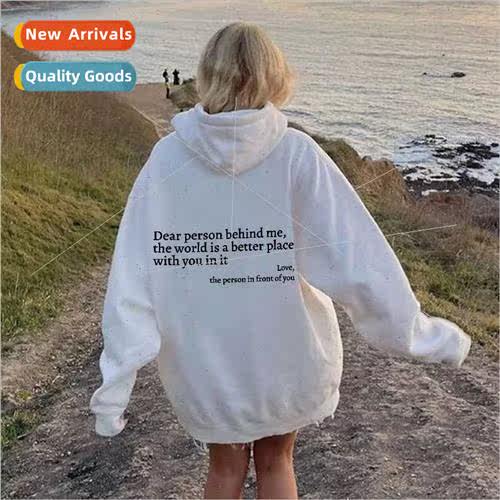 Women Padded Sweatshirt Vegan Letter Printed Kangaroo Pocket