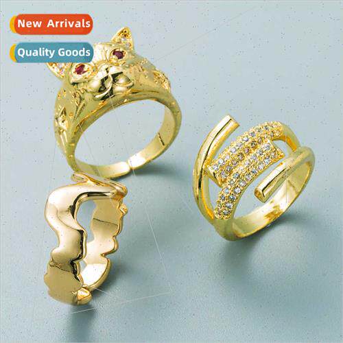 Europe Copper 18K Gold Plated Zirconia Geometric Leopard Hea