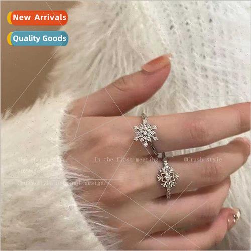 che rotatable snowflake zirconia ring women index finger rin