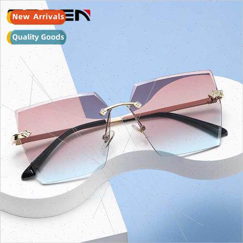 Europe trend rimless cut edge sunglasses fashion metal polyg