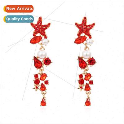 Exaggerated long diamond starfish earrings fashion atmospher