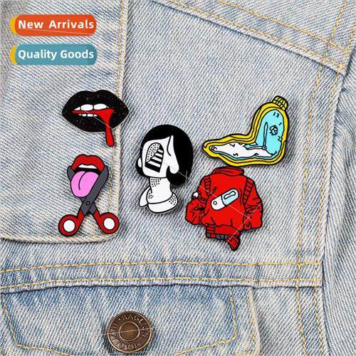 Fun pins Creative oil enamel eyes mouths red clothes pills c