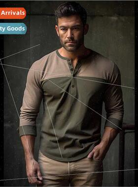 Men 2023 new men tops casual T-shirt color blocking loose lo