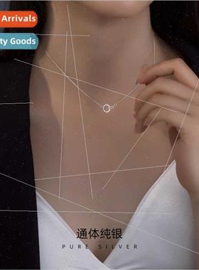 S925 silver simple geometric circle crossover necklace women
