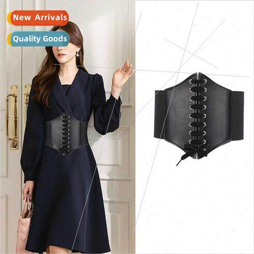 Genuine Leather Waistband Outer Decoration Ladies Wide Elast