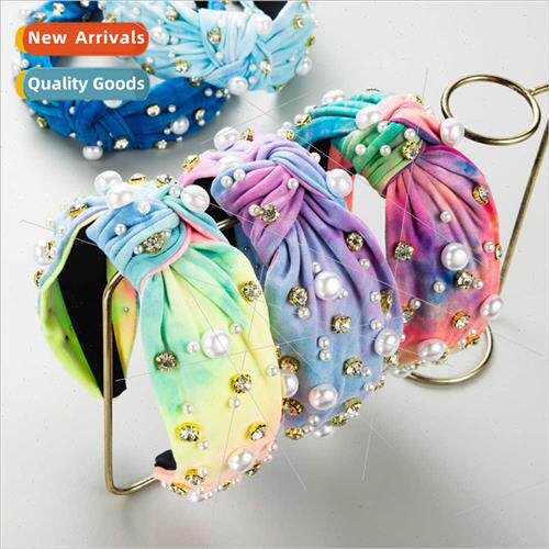Hair bands new tie-dye fabric headband female inlaid diamond