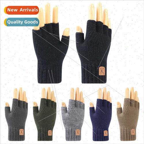 Alpaca fleece padded thickened half-finger gloves fall winte