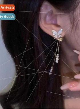 lver needle a two wear zirconia earrings Mori butterfly tass